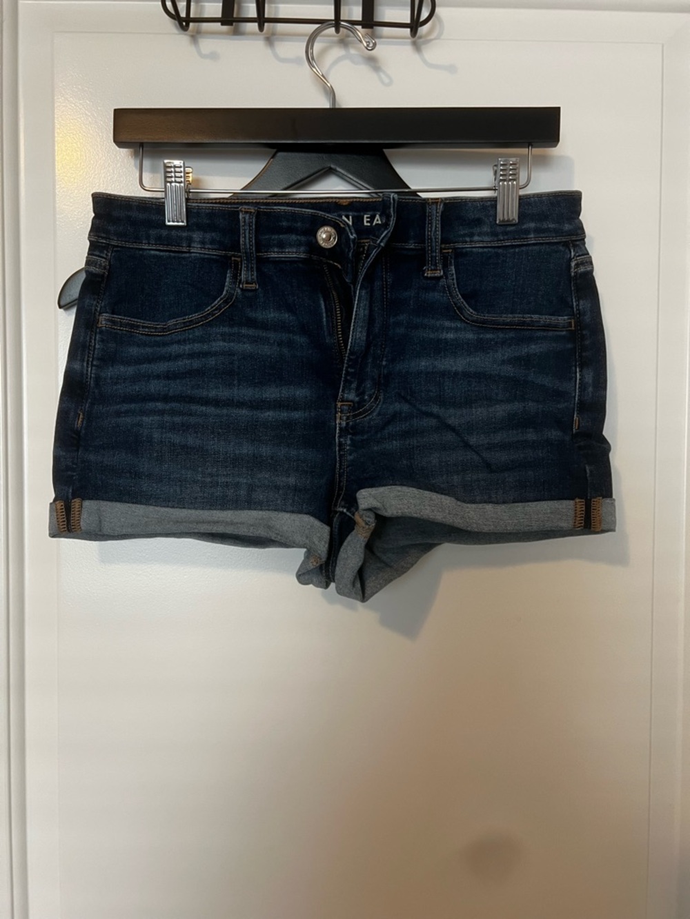 American Eagle Outfitters Dark Blue Rolled Cuff Denim Shorts